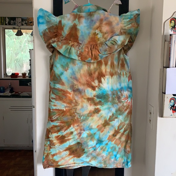 Zara tank top denim mini ruffle dress, ice toe dye - Picture 6 of 11